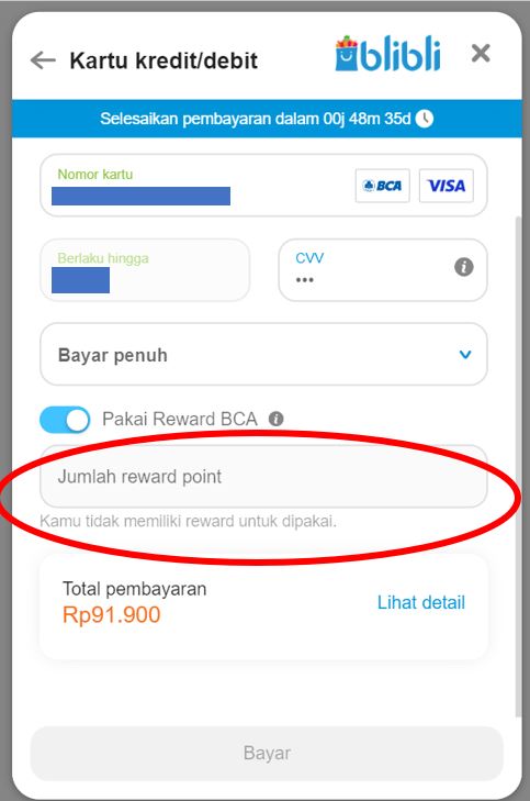 GAMBAR CHECK OUT PAGE POINT REWARDS BCA 3