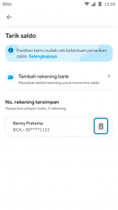 Step 2 hapus rekening bank