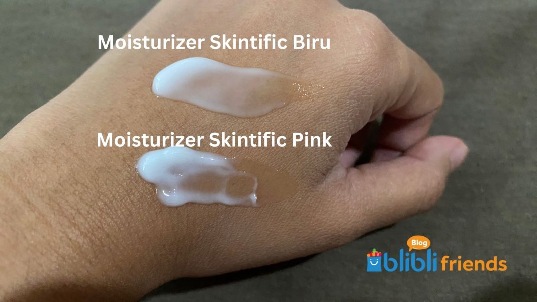 Teksture moisturizer skintific biru dan pink