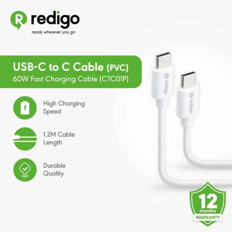 Redigo USB C to USB C Cable Charge (White PVC)