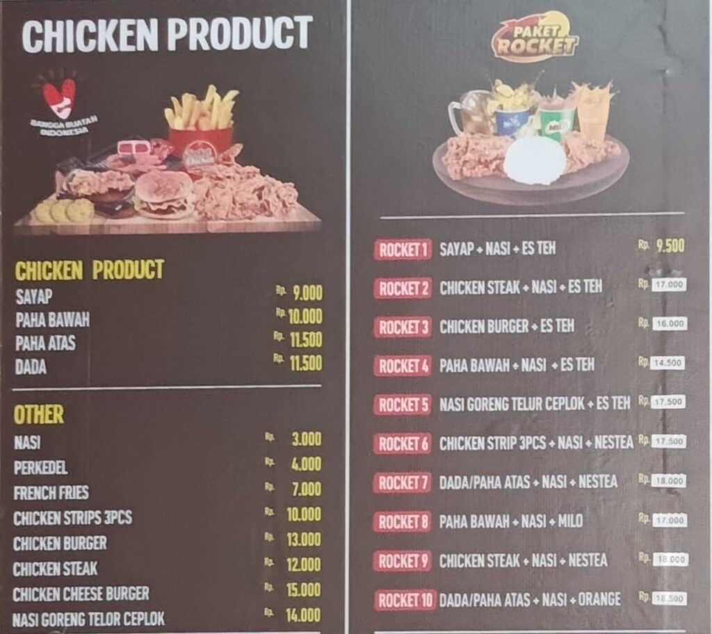 Menu on sale rocket chicken